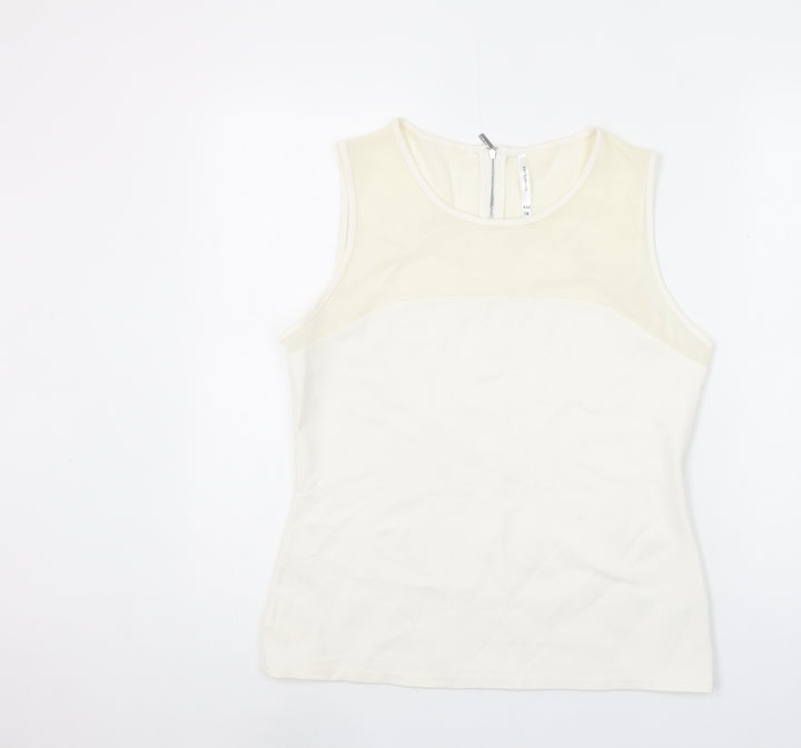 Karen Millen Women's Ivory Sleeveless Crew Neck Top Size 16