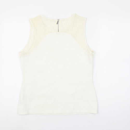 Karen Millen Women's Ivory Sleeveless Crew Neck Top Size 16