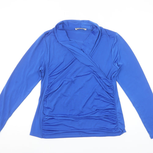 Gallery Women's Blue Wrap Long Sleeve Blouse UK M