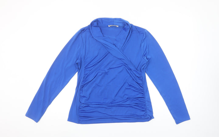 Gallery Women's Blue Wrap Long Sleeve Blouse UK M