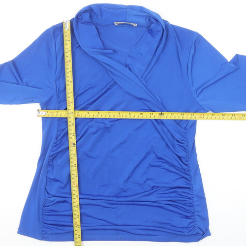Gallery Women's Blue Wrap Long Sleeve Blouse UK M