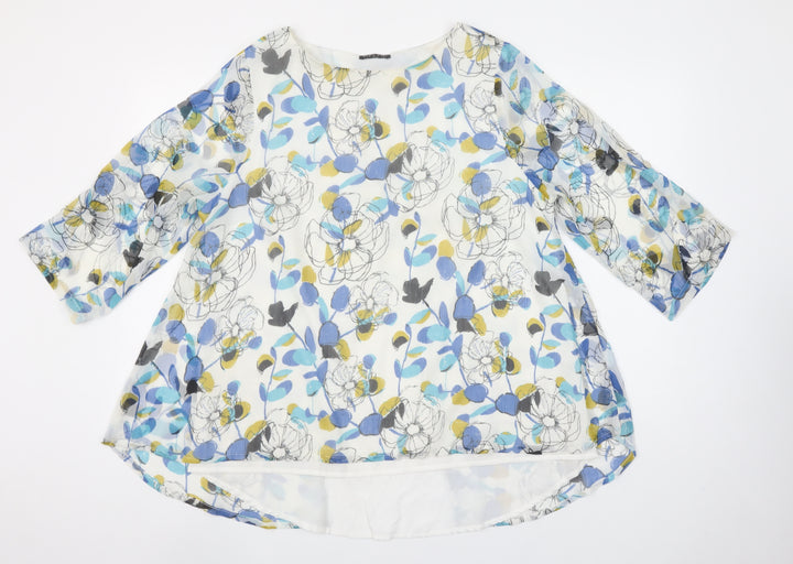 VIZ-A-VIZ Women's Multicoloured Floral Tunic Blouse Size 14 3/4 Sleeve
