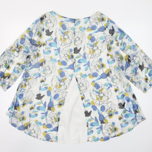 VIZ-A-VIZ Women's Multicoloured Floral Tunic Blouse Size 14 3/4 Sleeve