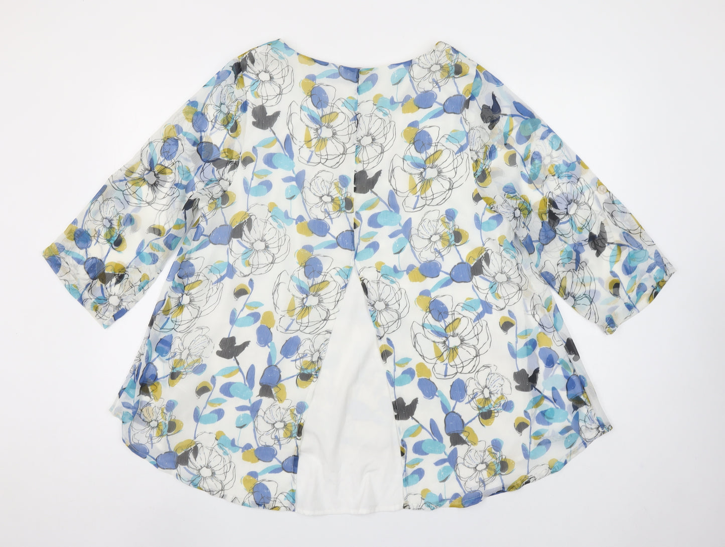 VIZ-A-VIZ Women's Multicoloured Floral Tunic Blouse Size 14 3/4 Sleeve