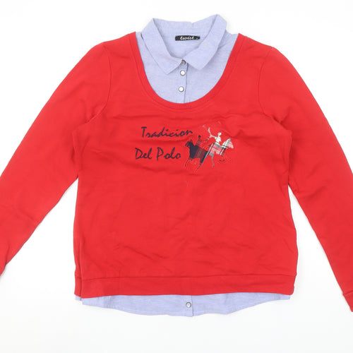 Twist Women Red Collared Polo Style Long Sleeve Top Size 14