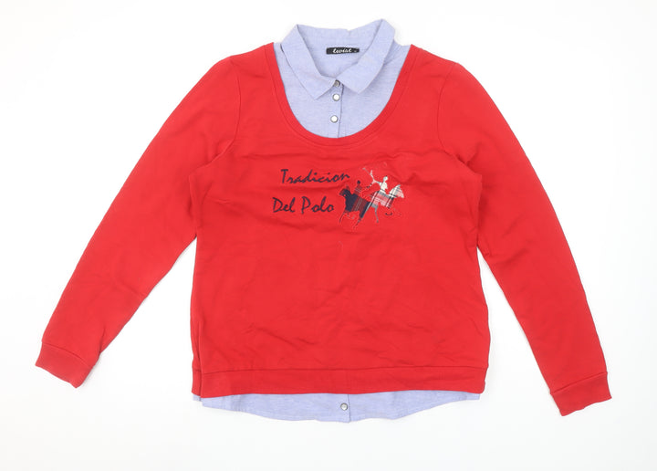 Twist Women Red Collared Polo Style Long Sleeve Top Size 14