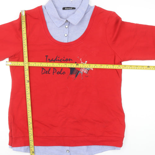 Twist Women Red Collared Polo Style Long Sleeve Top Size 14