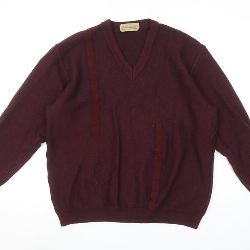 Franco Bencini Mens Red XL V-Neck Wool Blend Jumper