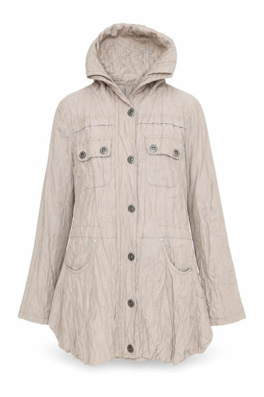 Front view of New Look Women’s Beige Hooded Parka Jacket, size UK 10, Cotton Blend