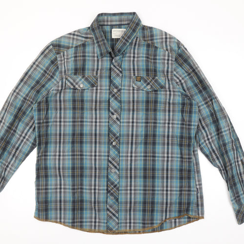 Cottonfield Men's Blue Plaid Button-Up Long Sleeve 2XL Shirt