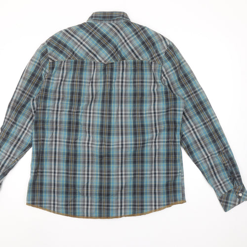 Cottonfield Men's Blue Plaid Button-Up Long Sleeve 2XL Shirt