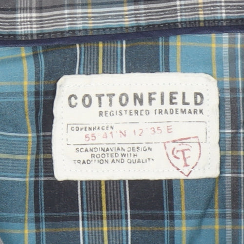 Cottonfield Men's Blue Plaid Button-Up Long Sleeve 2XL Shirt