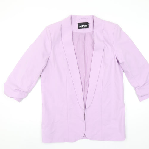 PIECES Women Purple Regular Fit 3/4 Sleeve Lined Blazer Jacket Size S