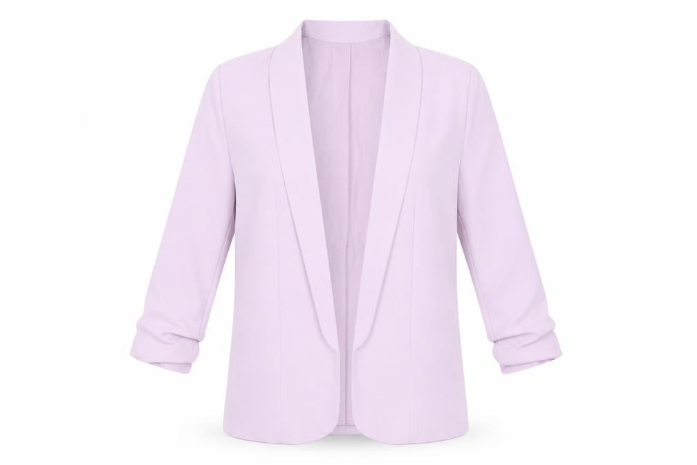 Front view of PIECES Women Purple Regular Fit 3/4 Sleeve Lined Blazer Jacket, size S