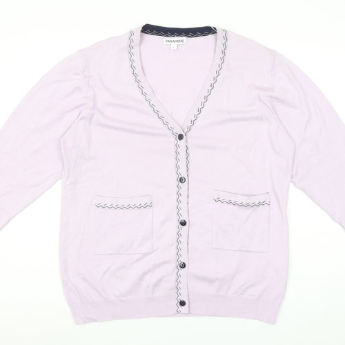 Paramour Women's Lilac Cardigan L V-Neck Button Knit Pockets