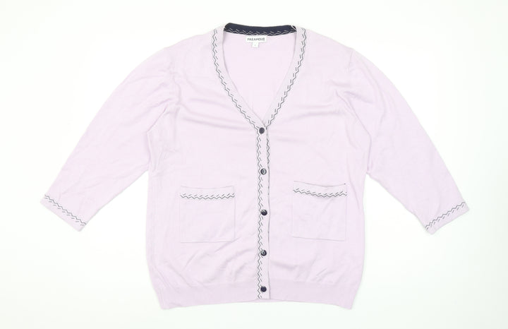 Paramour Women's Lilac Cardigan L V-Neck Button Knit Pockets