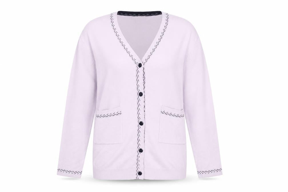 Front view of Paramour Women's Lilac Cardigan L V-Neck Button Knit Pockets