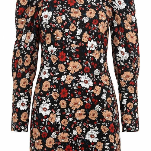 Girl In Mind Women's Black Floral Puff Sleeve Bodycon Dress UK12