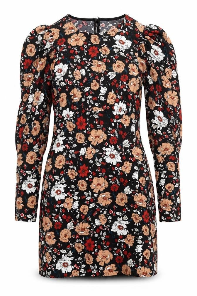 Girl In Mind Women's Black Floral Puff Sleeve Bodycon Dress UK12
