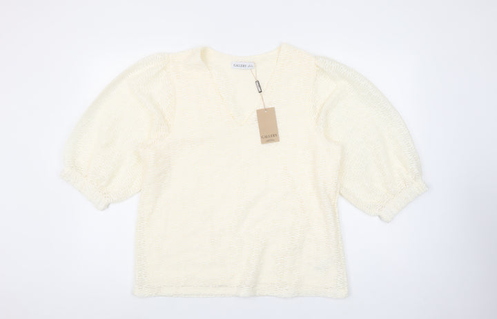 Gallery Women Ivory Lace V-Neck Puff Sleeve Blouse Size M