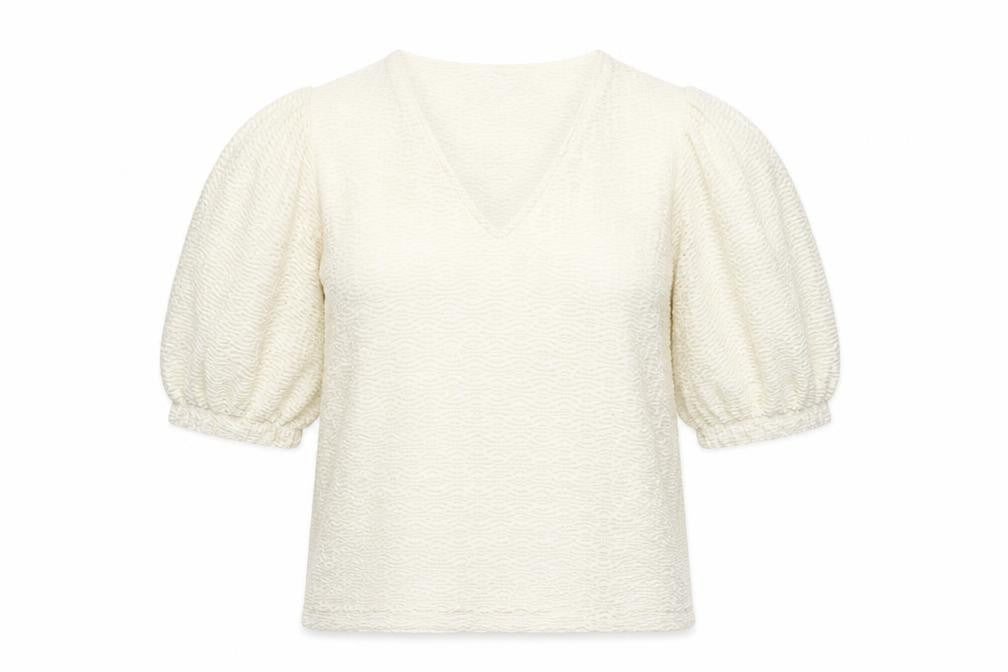 Gallery Women Ivory Lace V-Neck Puff Sleeve Blouse Size M