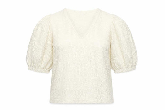 Front view of Gallery Women Ivory Lace V-Neck Puff Sleeve Blouse, size M