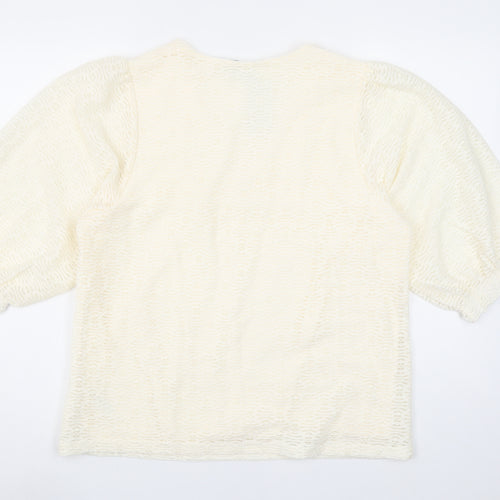 Gallery Women Ivory Lace V-Neck Puff Sleeve Blouse Size M