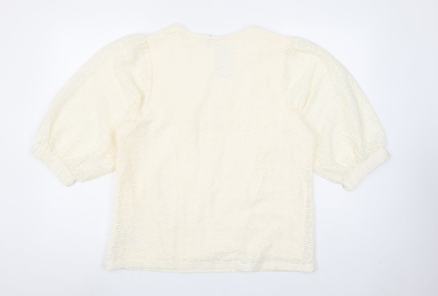 Gallery Women Ivory Lace V-Neck Puff Sleeve Blouse Size M