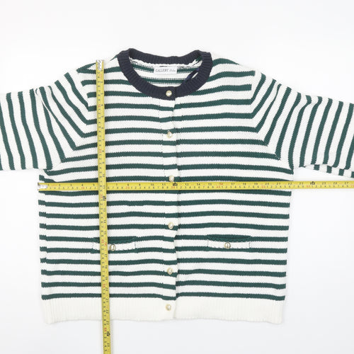 Gallery Womens Green White Striped Cardigan L Knit Button Jumper