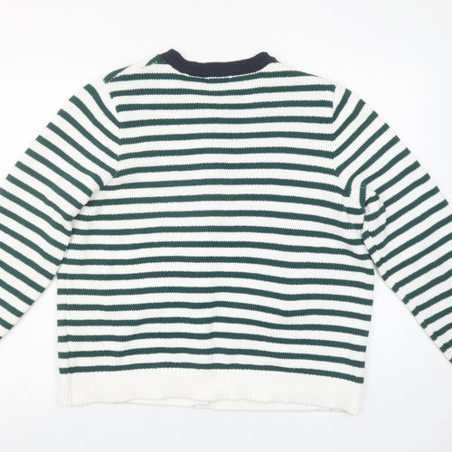 Gallery Womens Green White Striped Cardigan L Knit Button Jumper