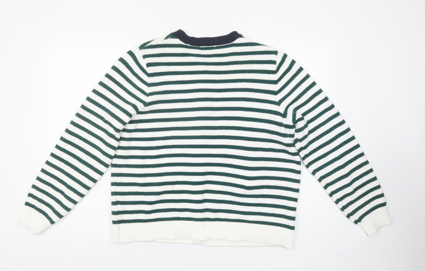 Gallery Womens Green White Striped Cardigan L Knit Button Jumper