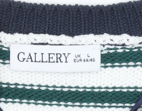 Gallery Womens Green White Striped Cardigan L Knit Button Jumper