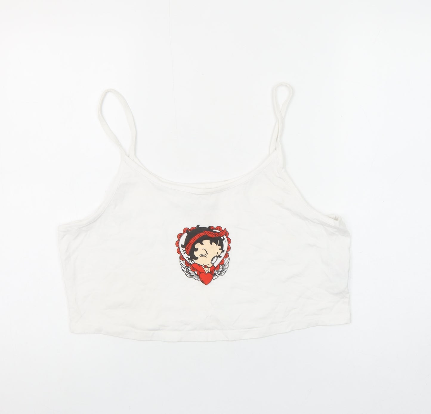 Betty Boop Women's White XL Camisole Tank Top Retro Cartoon Print