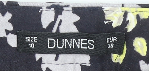 Dunnes Women Floral Print Cropped Trousers Black Yellow Size 10 Cotton Stretch