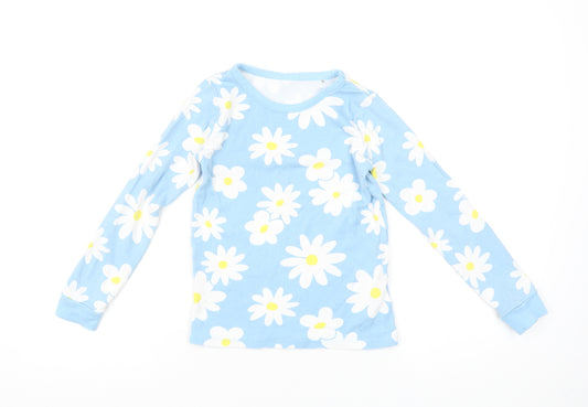Dunnes Stores Girls Blue Daisy Floral Long Sleeve Cotton Pyjama Top 8-9 Years