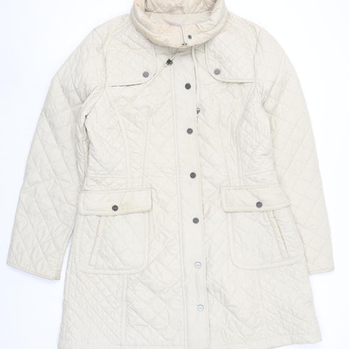 Olsen Womens Beige Quilted Mid-Length Coat Size 14