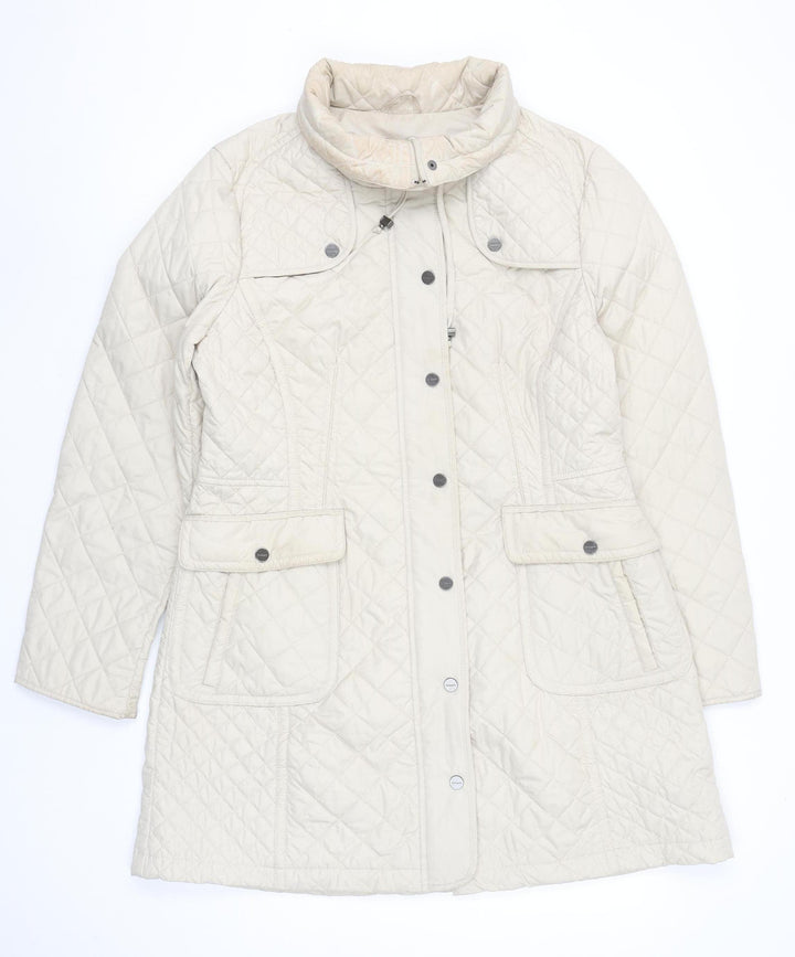 Olsen Womens Beige Quilted Mid-Length Coat Size 14