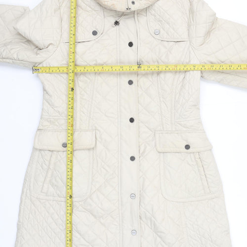 Olsen Womens Beige Quilted Mid-Length Coat Size 14