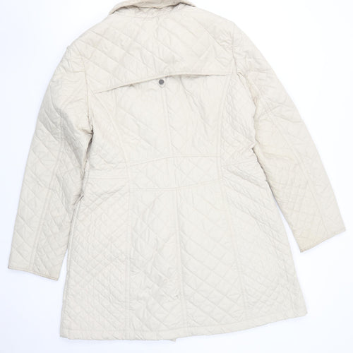 Olsen Womens Beige Quilted Mid-Length Coat Size 14
