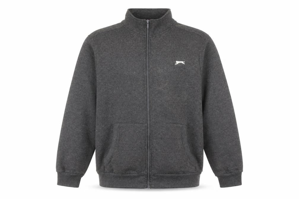 Front view of Slazenger Men’s Grey Full Zip Sweatshirt XL Fleece Mock Neck