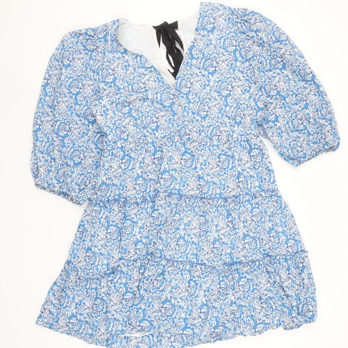 Savida Women's Blue Floral A-Line Cotton Short Dress Size 16