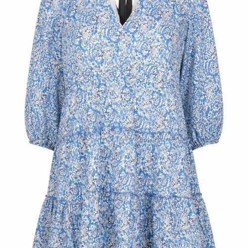 Savida Women's Blue Floral A-Line Cotton Short Dress Size 16