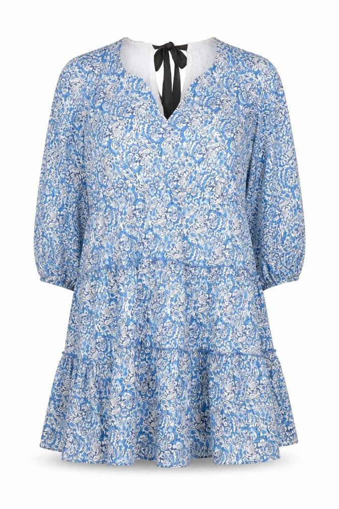 Savida Women's Blue Floral A-Line Cotton Short Dress Size 16