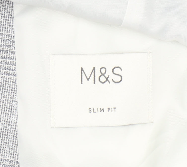 Marks and Spencer Men's Grey Check Slim Fit Blazer 40S