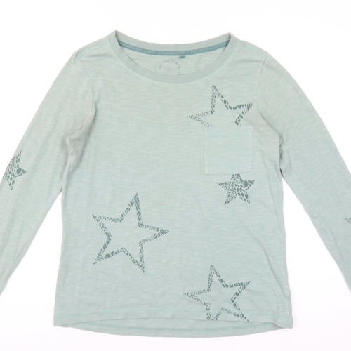 Next Women's Green Star Print Long Sleeve Cotton T-Shirt Size 8