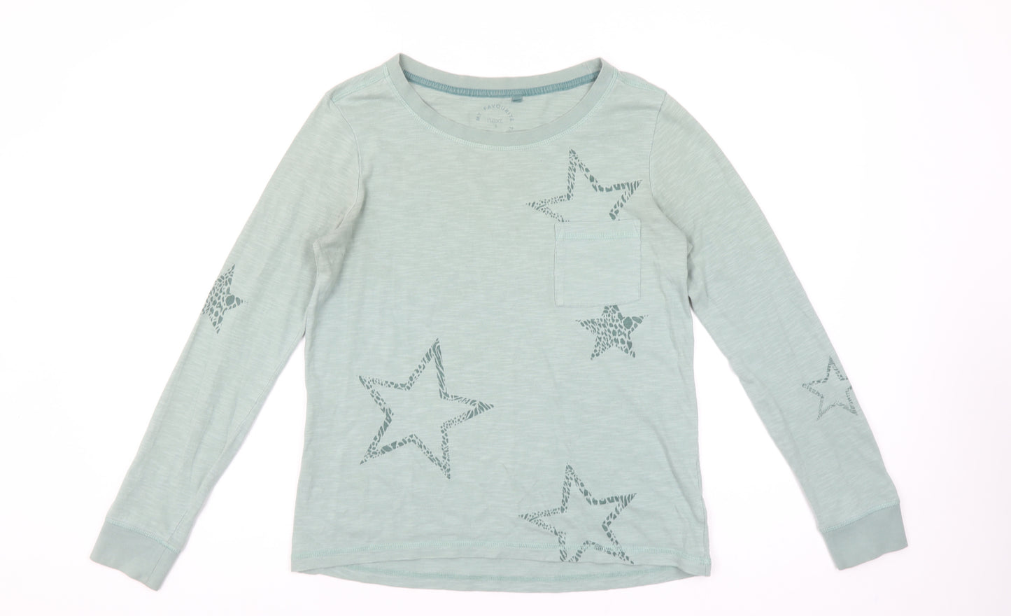 Next Women's Green Star Print Long Sleeve Cotton T-Shirt Size 8