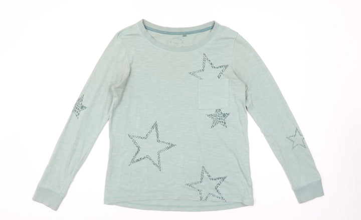 Next Women's Green Star Print Long Sleeve Cotton T-Shirt Size 8