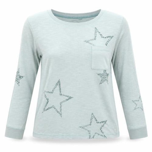 Next Women's Green Star Print Long Sleeve Cotton T-Shirt Size 8