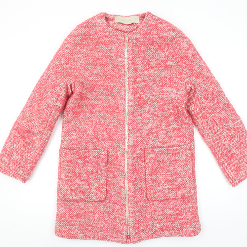 Zara Basic Women's Pink Tweed Mid-Length Zip Coat Size 14