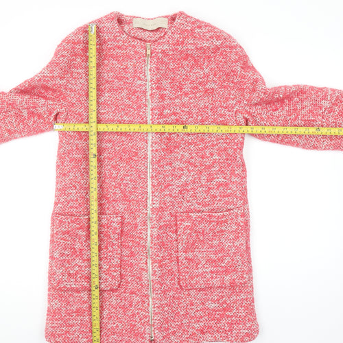 Zara Basic Women's Pink Tweed Mid-Length Zip Coat Size 14